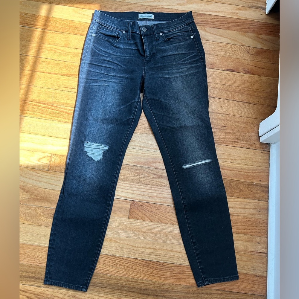 Madewell Dark Gray Distressed Skinny Jeans